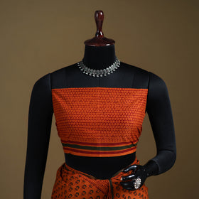 Orange - Gamthi Hand Block Print Pure Mul Cotton Saree with Blouse Piece 39