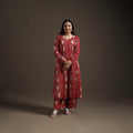 Red - floral sanganeri print cotton a-line kurta