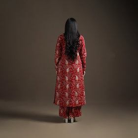 Red - floral sanganeri print cotton a-line kurta