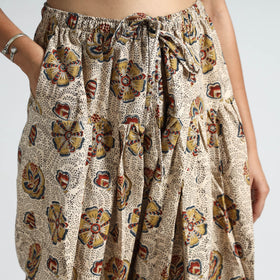 Beige - Pedana Kalamkari Block Printed Cotton Elasticated Salwar 19