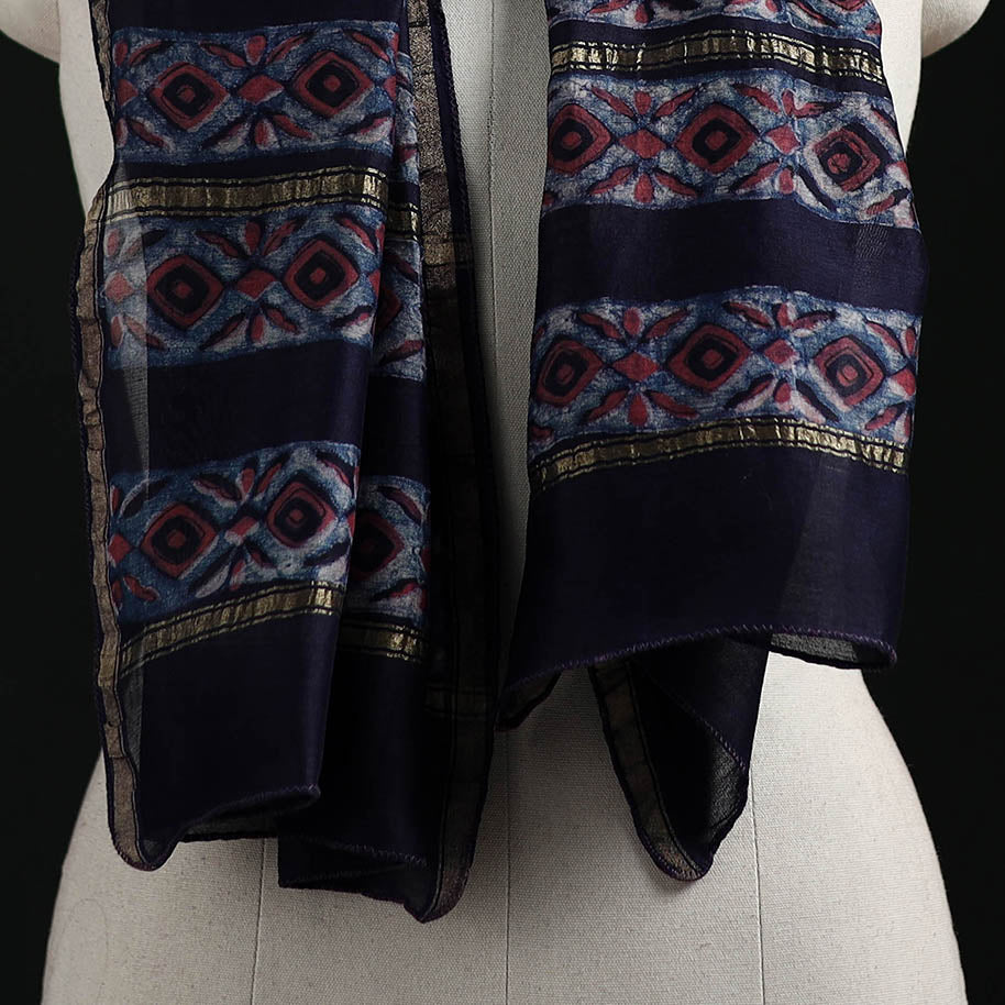 Akola Hand Block Print Chanderi Silk Handloom Stole 17