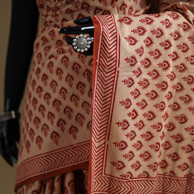 Beige - Gamthi Hand Block Print Pure Mul Cotton Saree with Blouse Piece 41