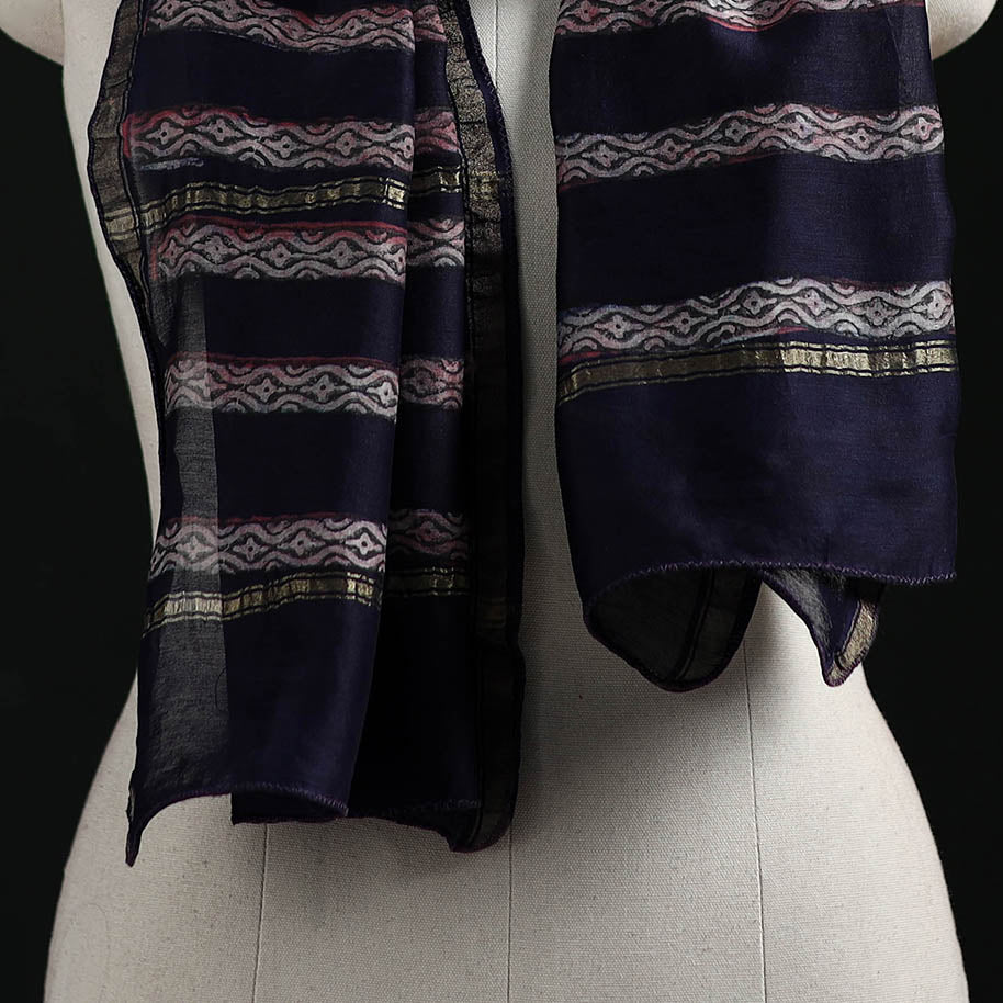 Akola Hand Block Print Chanderi Silk Handloom Stole 19