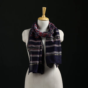 Blue - Akola Hand Block Print Chanderi Silk Handloom Stole 19