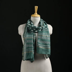 Green - Akola Hand Block Print Chanderi Silk Handloom Stole 20