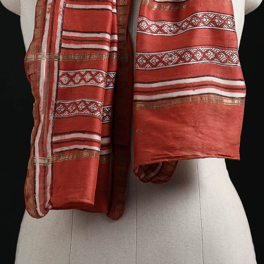 Akola Hand Block Print Chanderi Silk Handloom Stole 21