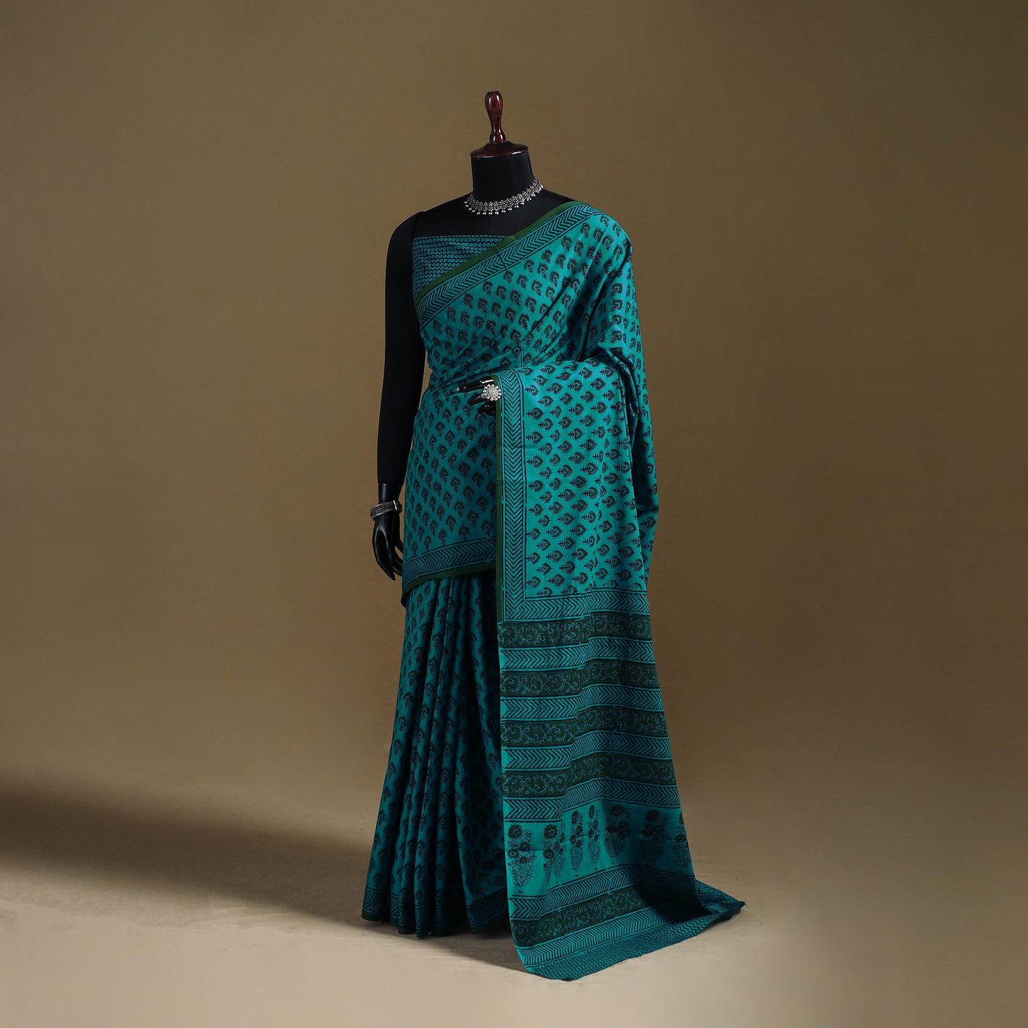 Green - Gamthi Hand Block Print Pure Mul Cotton Saree with Blouse Piece 42