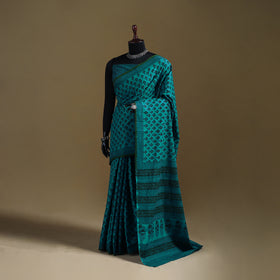 Green - Gamthi Hand Block Print Pure Mul Cotton Saree with Blouse Piece 42