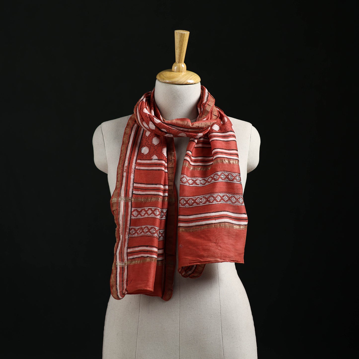 Akola Hand Block Print Chanderi Silk Handloom Stole 21