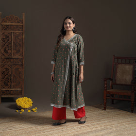 Gota Work Bandhani Tie-Dye Cotton A-Line Long Kurta for Women 12