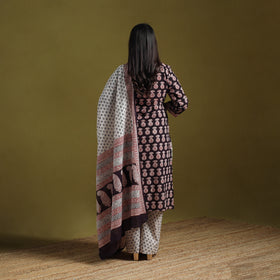 Natural Dyed Hand Block Bagh Print Cotton Suit Set with Dupatta for Women 09