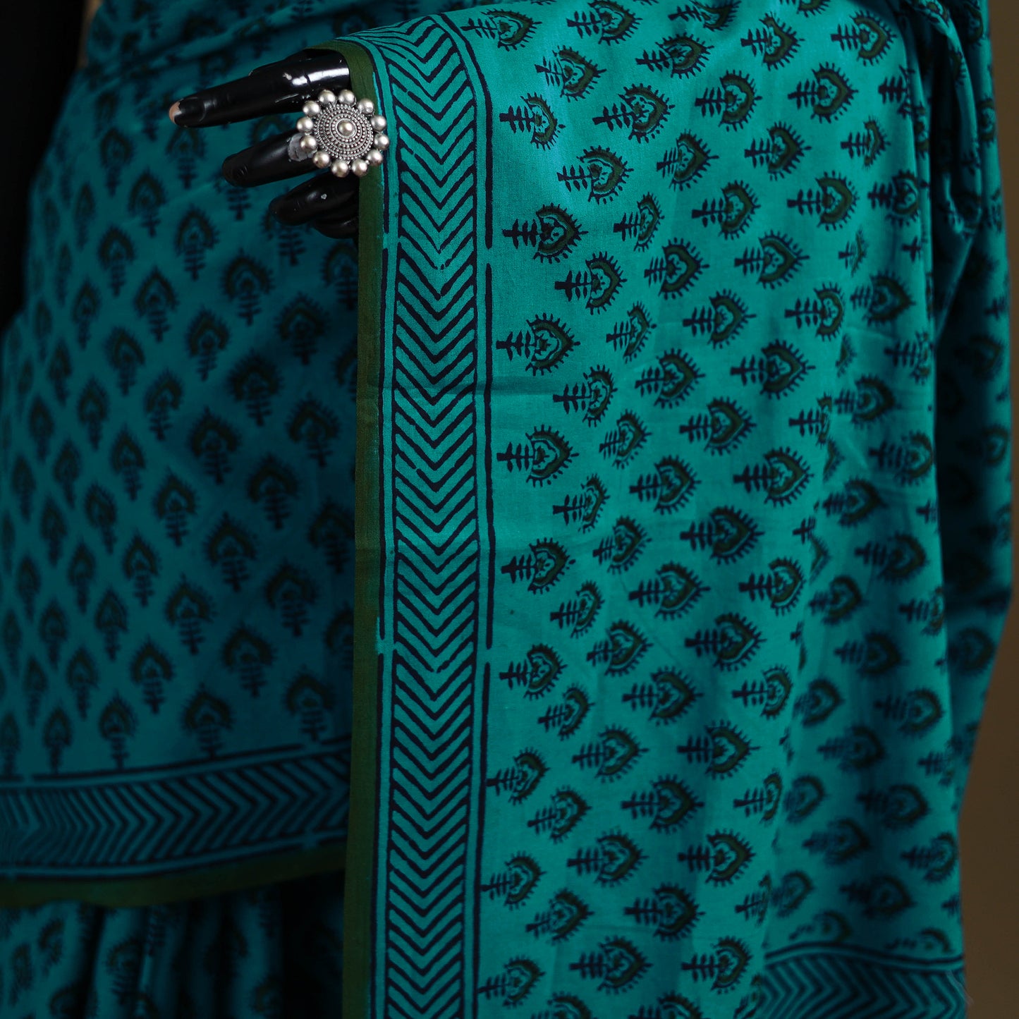 Green - Gamthi Hand Block Print Pure Mul Cotton Saree with Blouse Piece 42