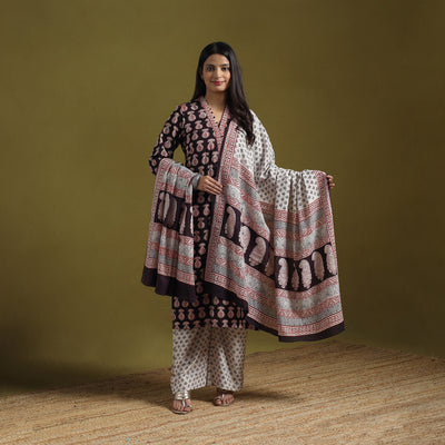 Natural Dyed Hand Block Bagh Print Cotton Suit Set with Dupatta for Women 09