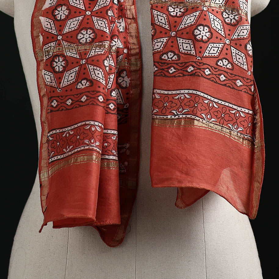 Akola Hand Block Print Chanderi Silk Handloom Stole 23