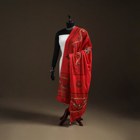 Kutch Hand Embroidered Mirror Work Printed Cotton Dupatta 04
