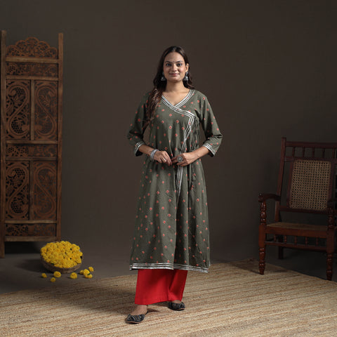 Gota Work Bandhani Tie-Dye Cotton A-Line Long Kurta for Women 12