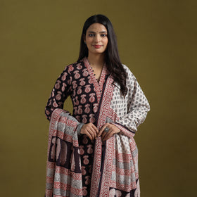 Natural Dyed Hand Block Bagh Print Cotton Suit Set with Dupatta for Women 09