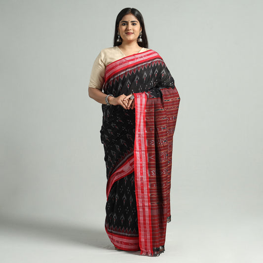 Black - Sambalpuri Ikat Weave Handloom Cotton Saree 11