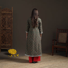 Gota Work Bandhani Tie-Dye Cotton A-Line Long Kurta for Women 12