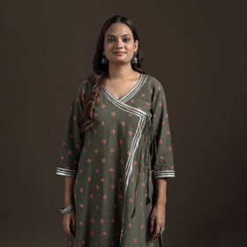 Gota Work Bandhani Tie-Dye Cotton A-Line Long Kurta for Women 12