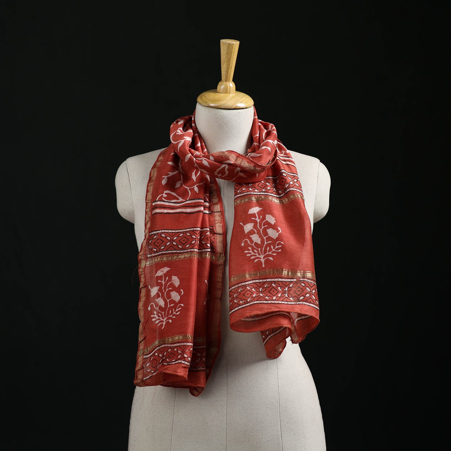 Akola Hand Block Print Chanderi Silk Handloom Stole 25