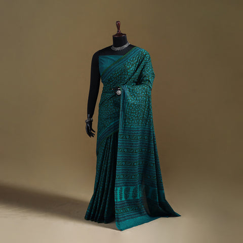 Green - Gamthi Hand Block Print Pure Mul Cotton Saree with Blouse Piece 43