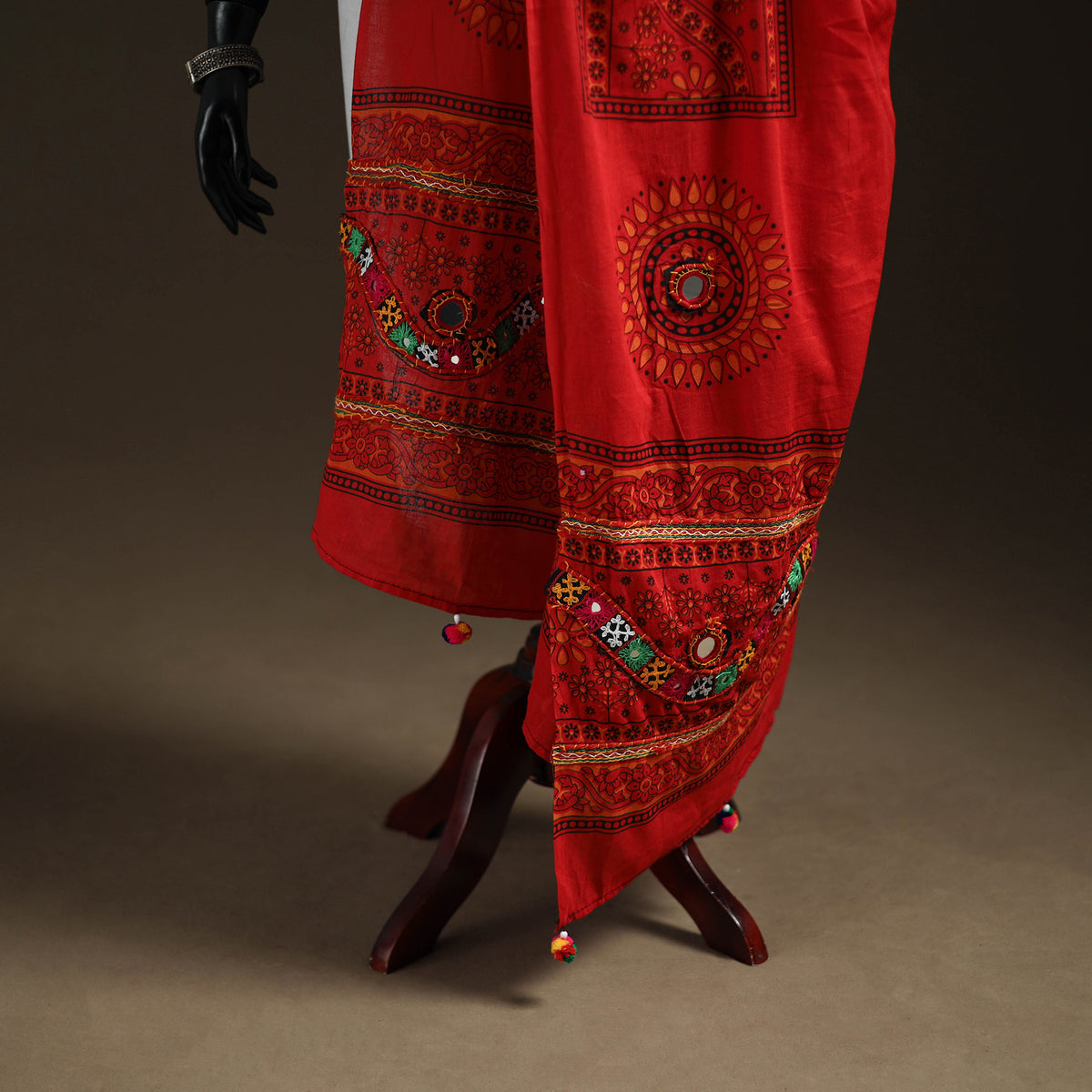 Kutch Hand Embroidered Mirror Work Printed Cotton Dupatta 04