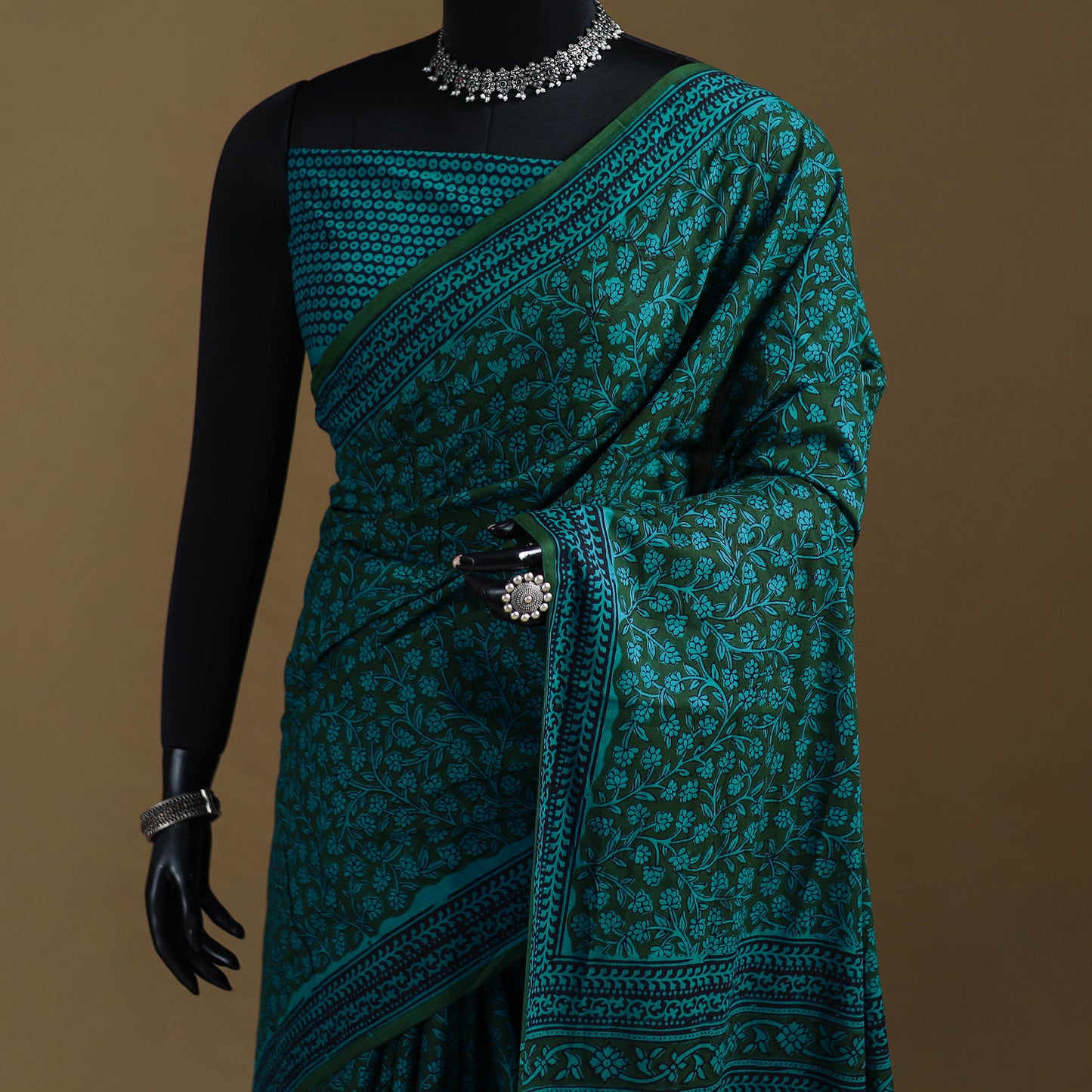 Green - Gamthi Hand Block Print Pure Mul Cotton Saree with Blouse Piece 43