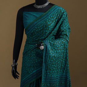 Green - Gamthi Hand Block Print Pure Mul Cotton Saree with Blouse Piece 43