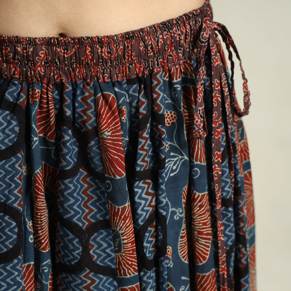 Blue - Ajrakh Block Printed 24 Kali Patchwork Cotton Long Skirt 15