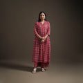 Red - floral sanganeri print cotton flared kurta