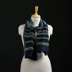 Blue - Akola Hand Block Print Chanderi Silk Handloom Stole 27