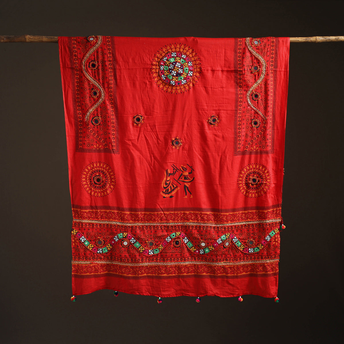 Kutch Hand Embroidered Mirror Work Printed Cotton Dupatta 04