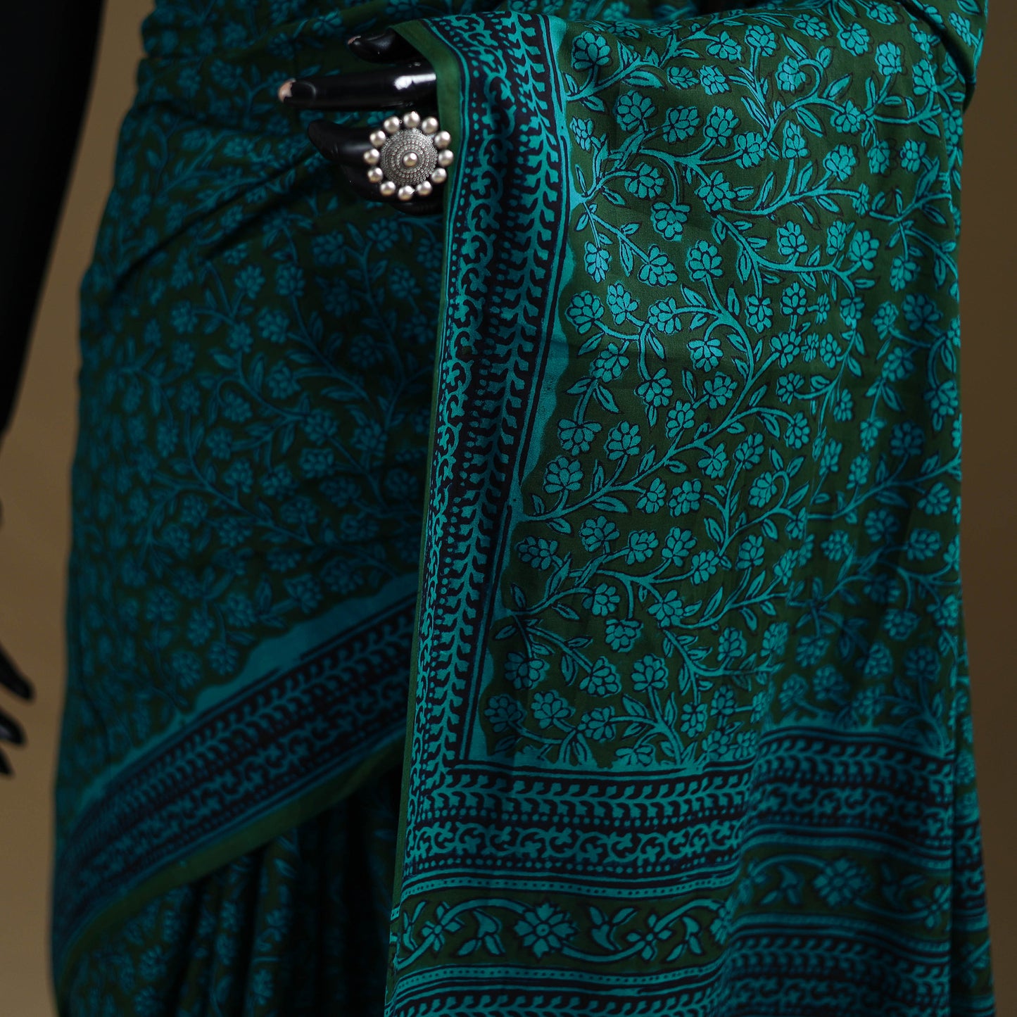 Green - Gamthi Hand Block Print Pure Mul Cotton Saree with Blouse Piece 43