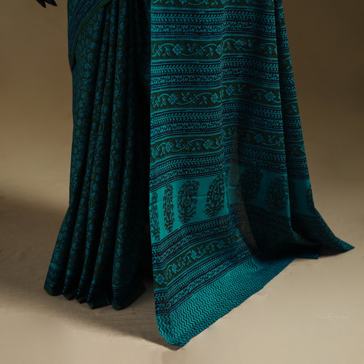 Green - Gamthi Hand Block Print Pure Mul Cotton Saree with Blouse Piece 43