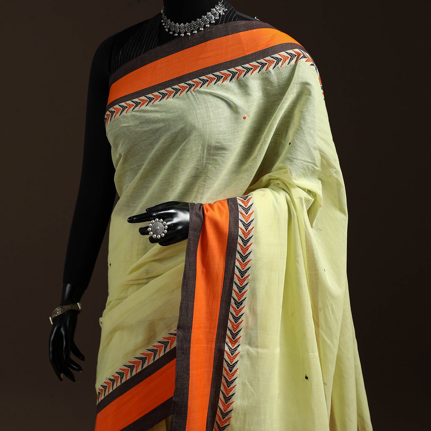 Yellow - Bengal Handwoven Cotton Begumpuri Saree 11