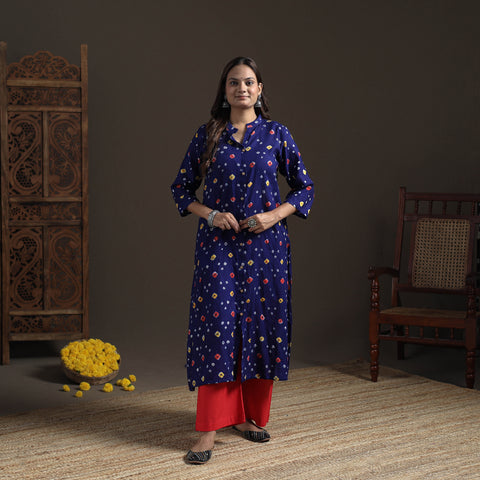 Bandhani Tie-Dye Cotton A-Line Long Kurta for Women 07