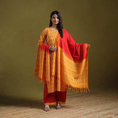 Pochampally Ikat Cotton Suit Set with Dupatta for women 16