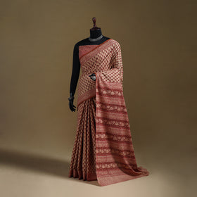Beige - Gamthi Hand Block Print Pure Mul Cotton Saree with Blouse Piece 44
