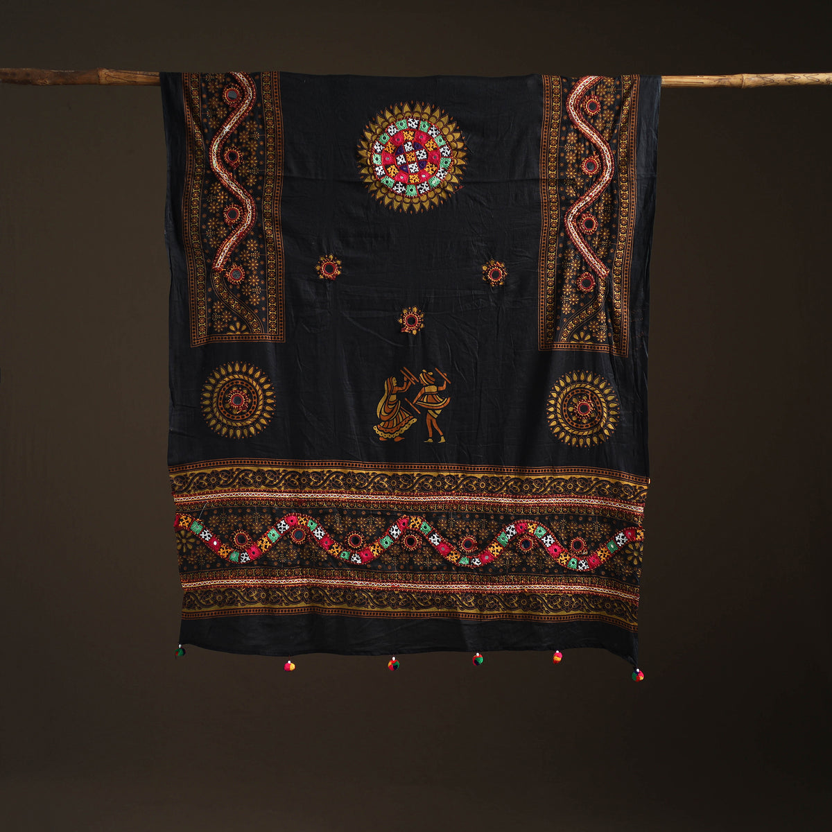 Kutch Hand Embroidered Mirror Work Printed Cotton Dupatta 01