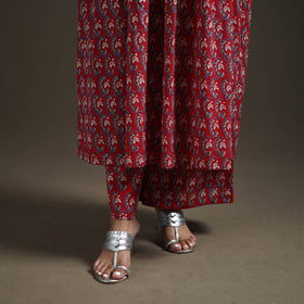Red - floral sanganeri print cotton flared kurta