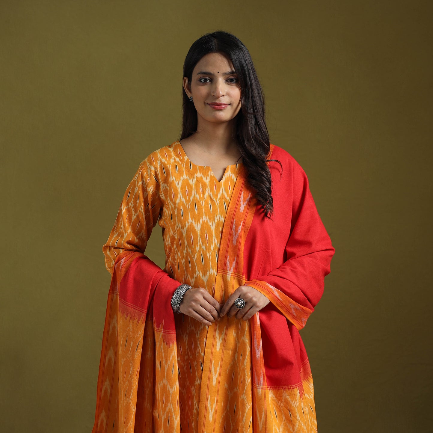 Pochampally Ikat Cotton Suit Set with Dupatta for women 16