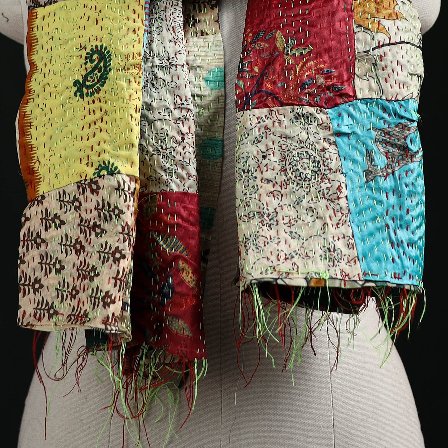 Bengal Kantha Handwork Patchwork Reversible Silk Stole 301