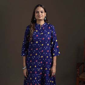 Bandhani Tie-Dye Cotton A-Line Long Kurta for Women 07