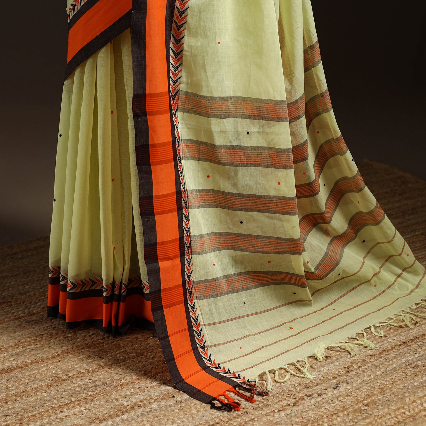 Yellow - Bengal Handwoven Cotton Begumpuri Saree 11