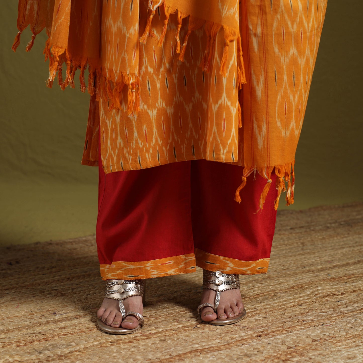 Pochampally Ikat Cotton Suit Set with Dupatta for women 16