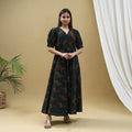 Buy Green Block Print Cotton Flared Ajrakh Dress