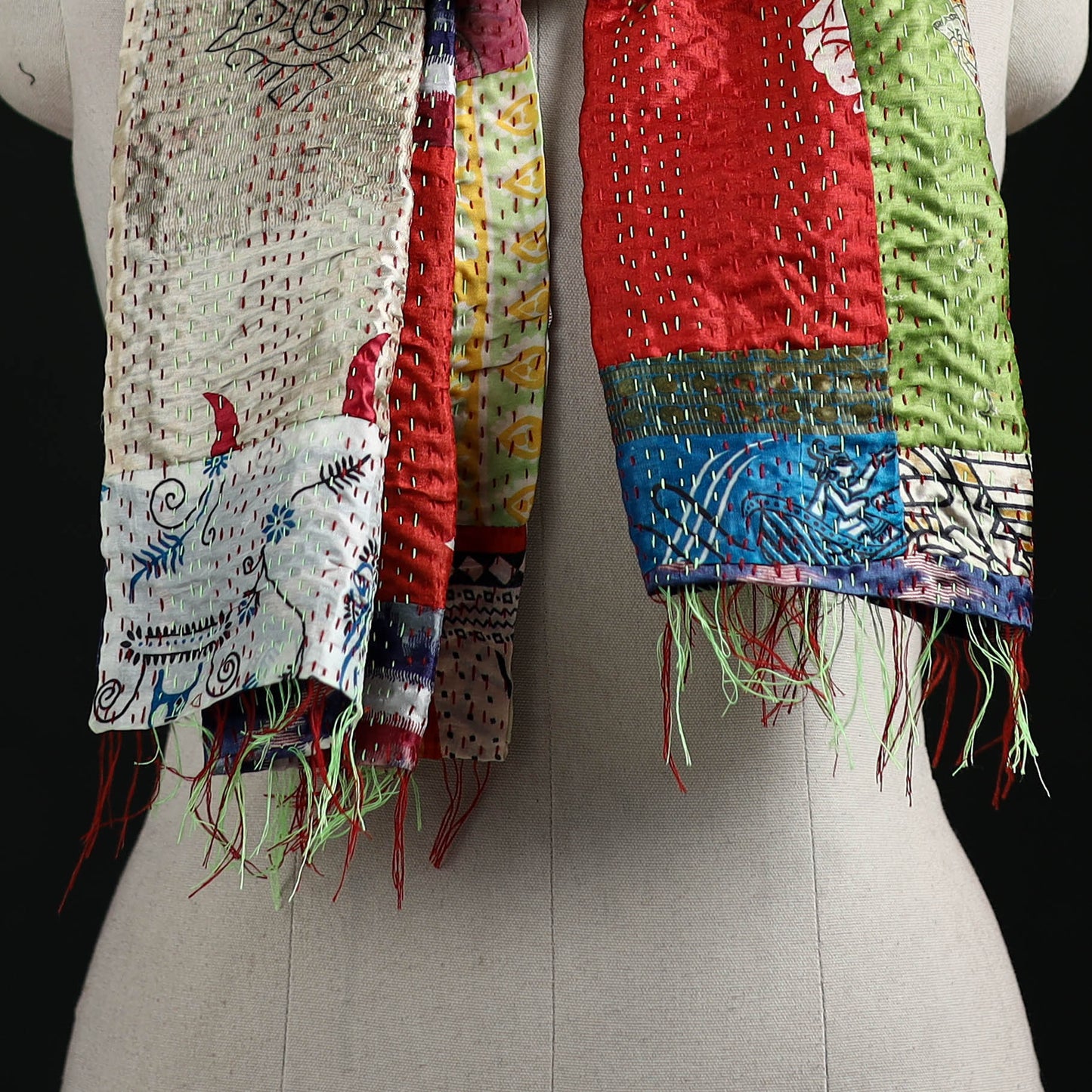 Bengal Kantha Handwork Patchwork Reversible Silk Stole 290