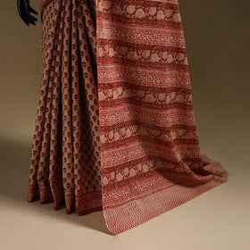 Beige - Gamthi Hand Block Print Pure Mul Cotton Saree with Blouse Piece 44