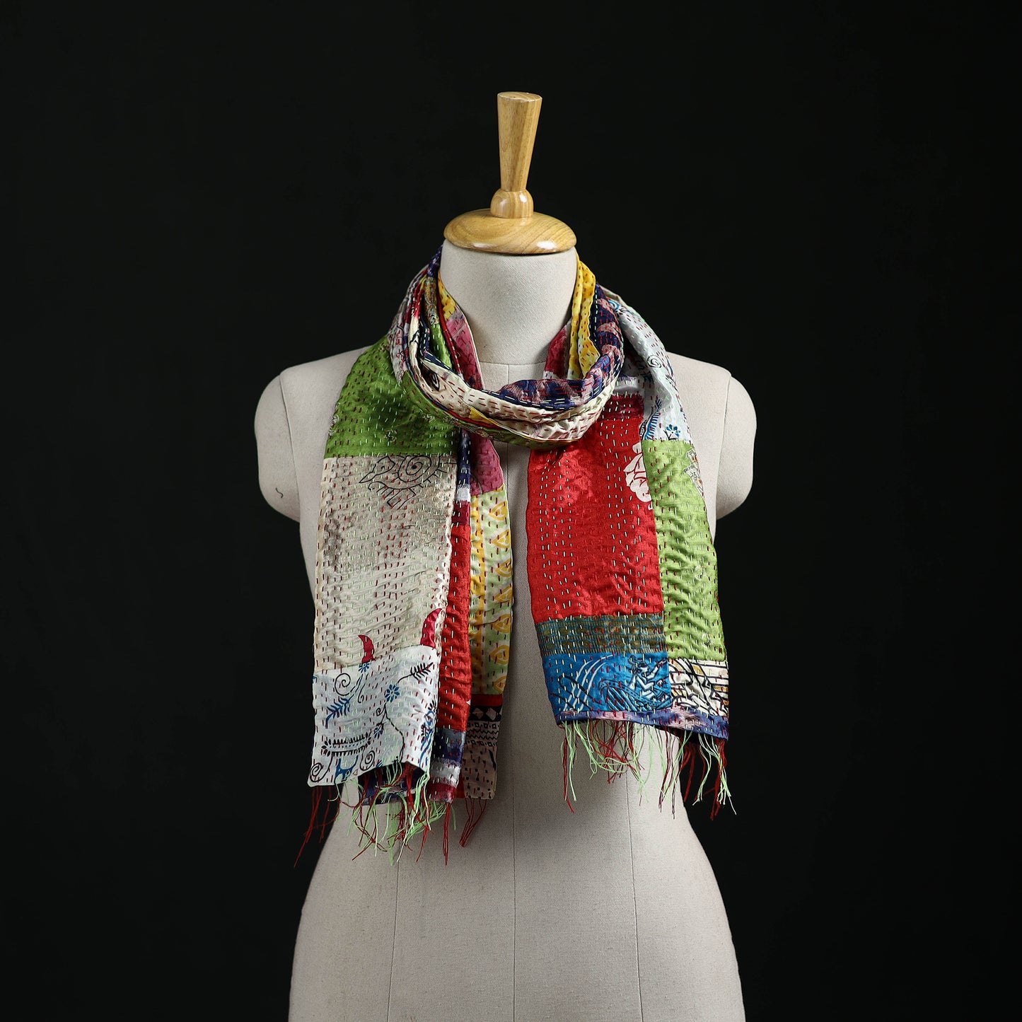 Bengal Kantha Handwork Patchwork Reversible Silk Stole 290